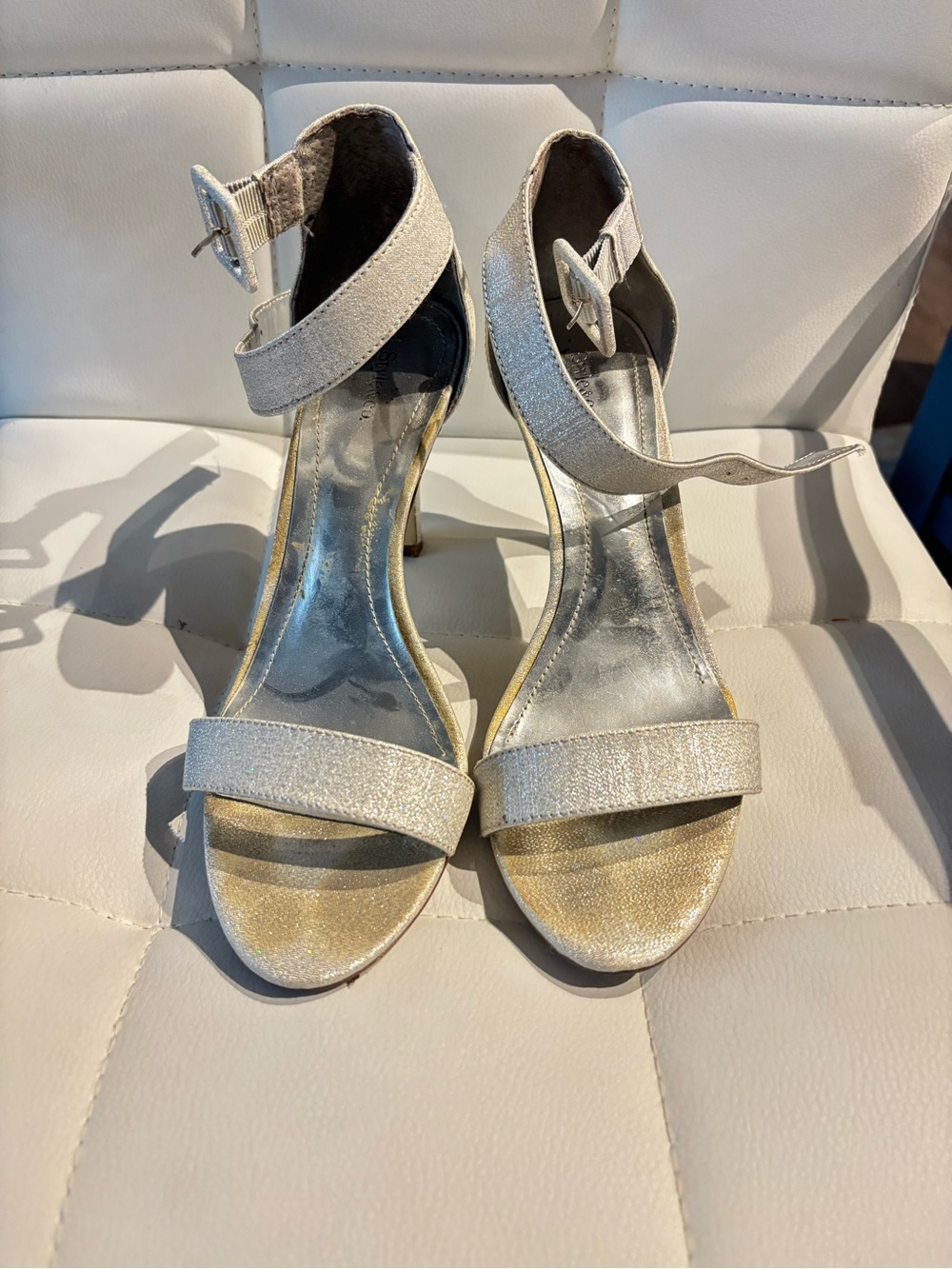 Style & Co. Silver Glitter Ankle-Strap Heels